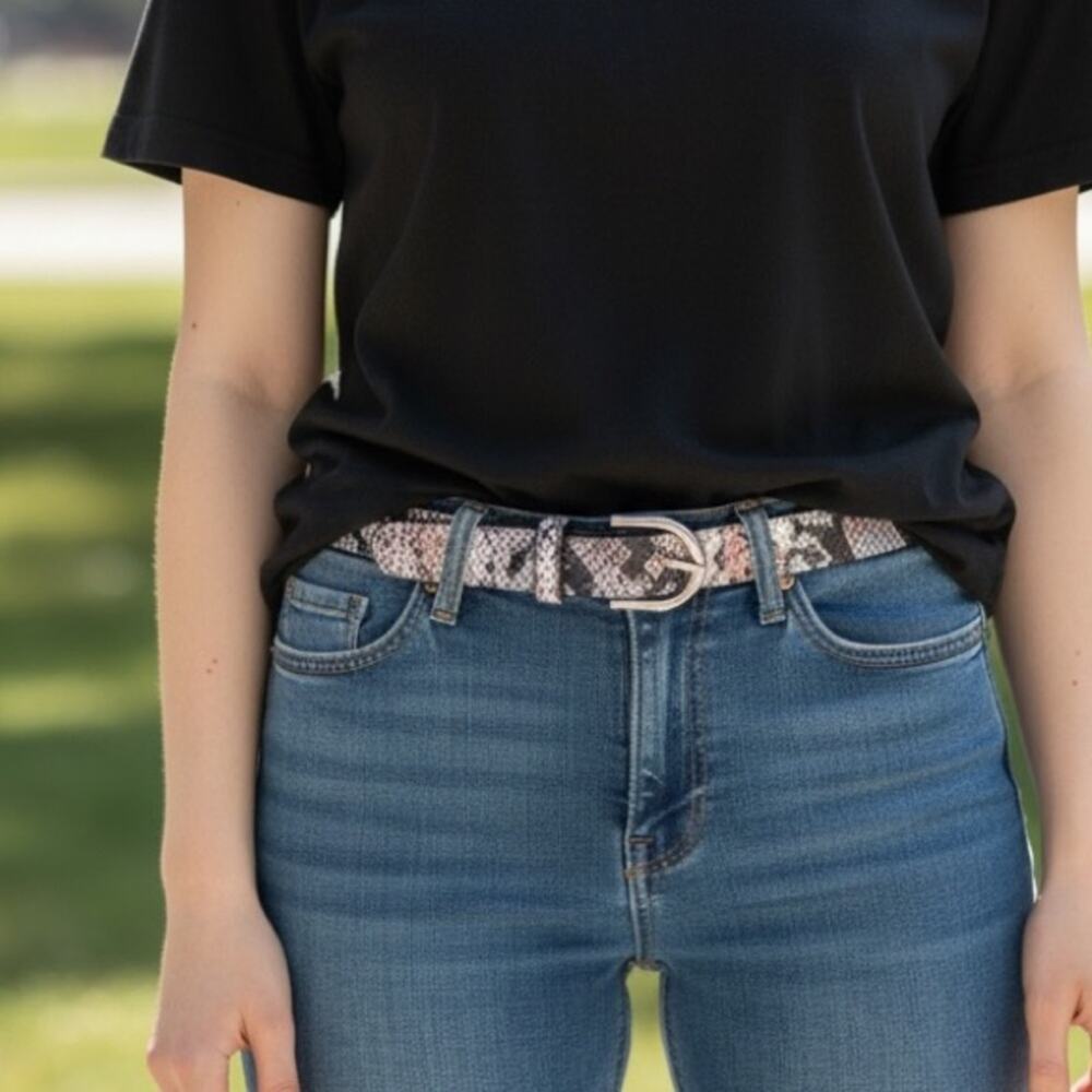TALBOTS Leather Belt Faux Snakeskin Blue Size XS EUC FAST SHIPPING 1633-25